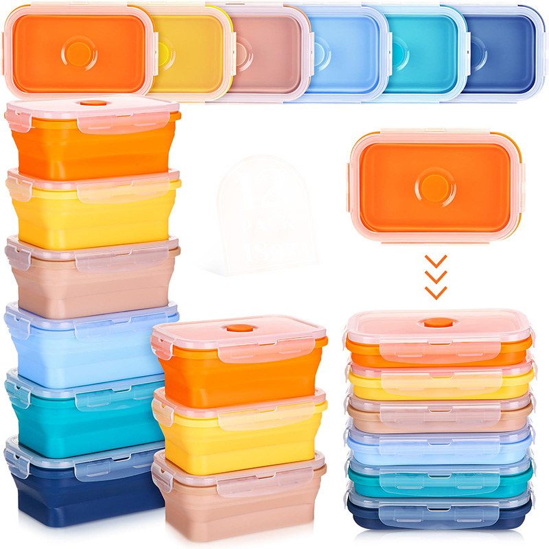 Food Storage Tupperware - 折りたたみ式食品保存容器 蓋付きシリコンランチボックス フードボウル キッチン 積み重ね可能なランチボックス パントリー用