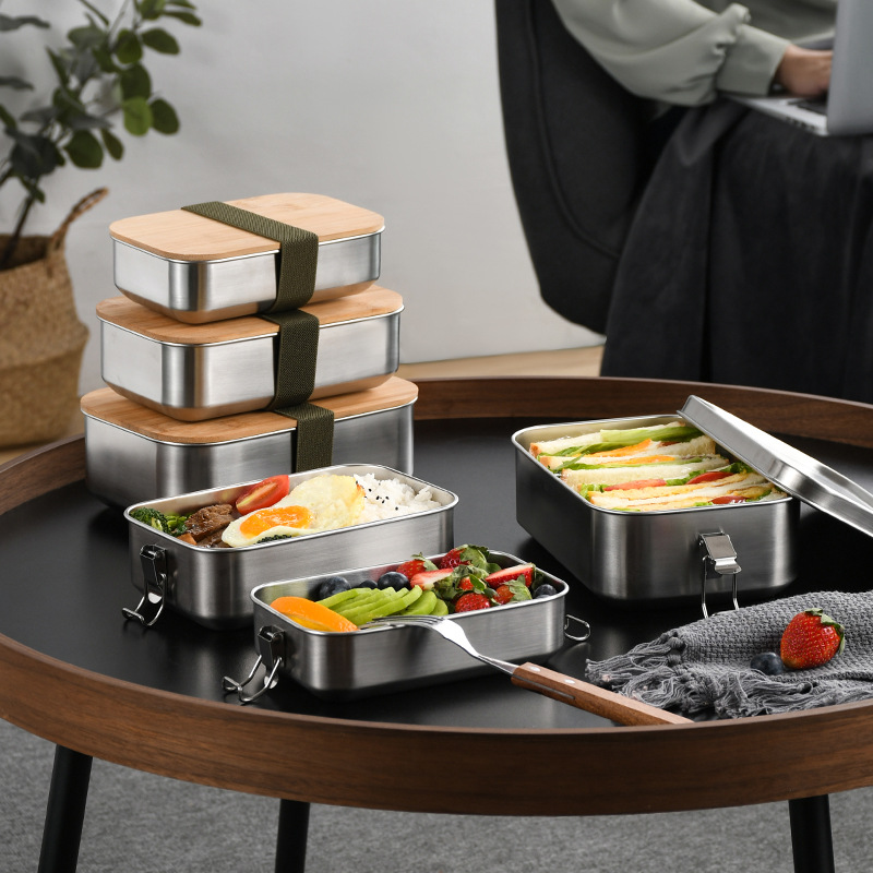 Food Storage Tupperware - ステンレス鋼弁当箱和風バックルポータブルタッパーウェア食品保存気密容器キッチンオーガナイザー