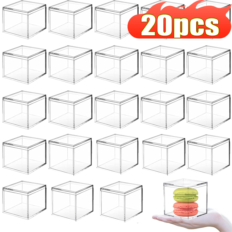 Xmas Food Storage Containers - カバー付き透明アクリルボックス,プラスチック製オーガナイザーボックス,ギフト包装,食品,キャンディー収納,家庭用ディスプレイコンテナ,1〜20個