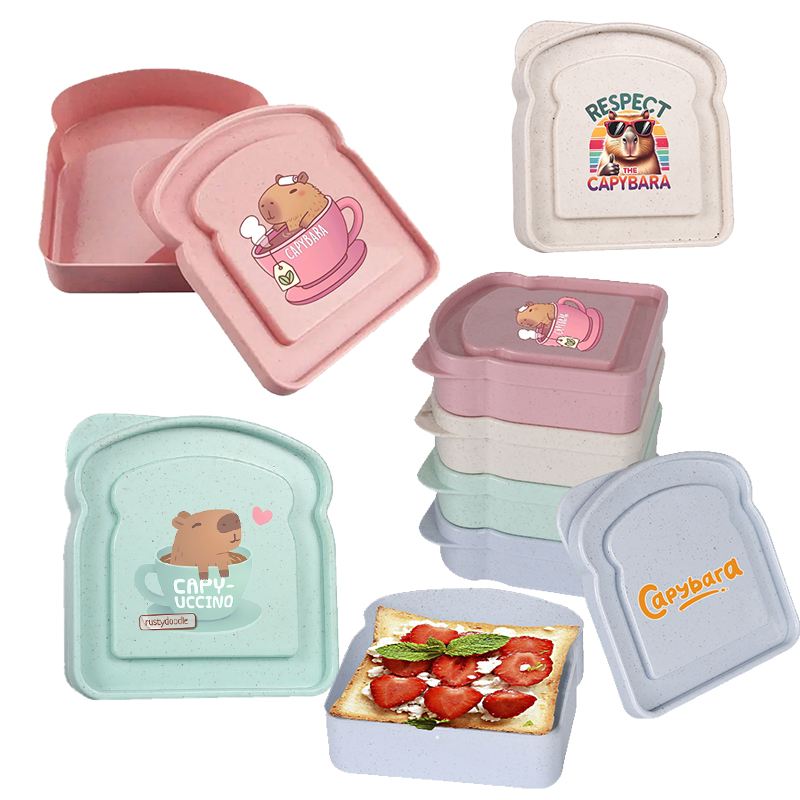 Food Storage Heat - カピバラサンドイッチ食品保存ケースコンテナサラダフルーツスナック収納ボックス蓋付き再利用可能な電子レンジランチボックスパンケース
