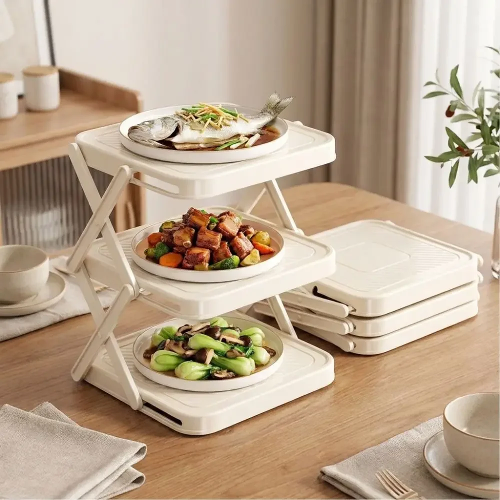Food Storage And Preparation - 3/4段式プレップディッシュ収納ラック省スペース大容量食品準備ホルダープラスチック製折りたたみ式プレップトレイ