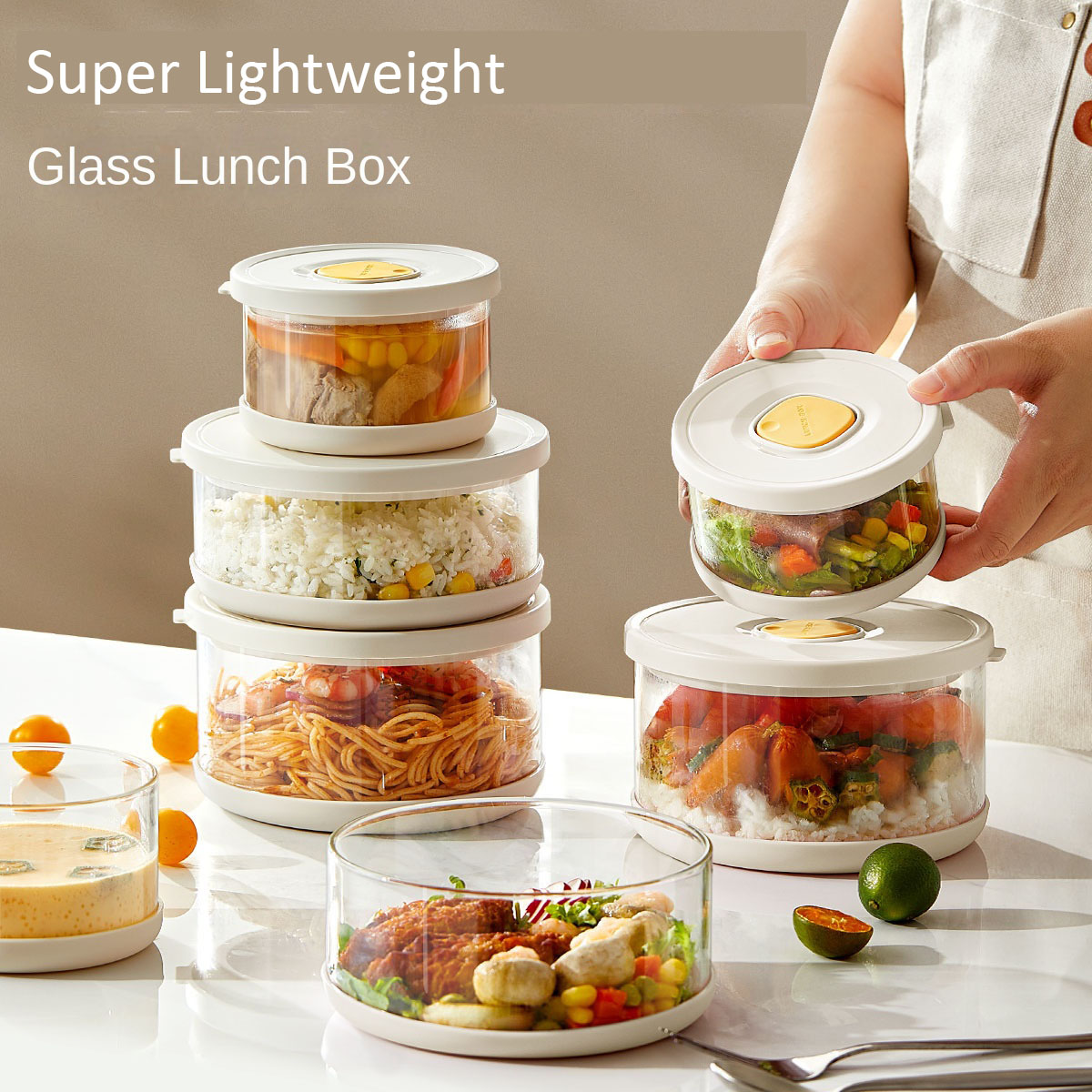 Food Storage Tupperware - ガラス製保存容器セット、気密性、耐熱性、ランチボックス、食品保存、冷凍米容器、サラダボウル