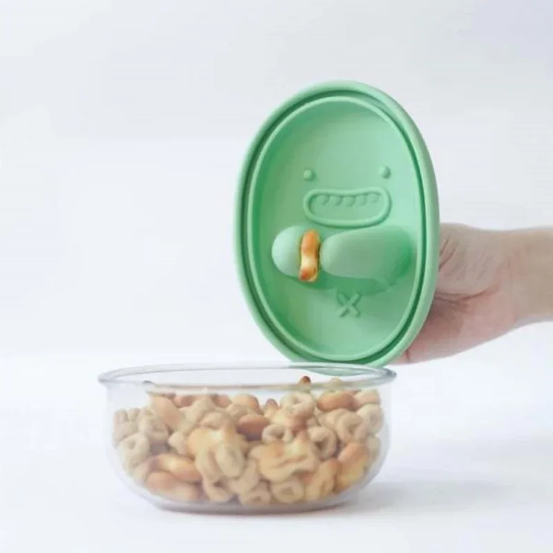 Food Storage Heat - ハンズフリースナックボックス、クラムなし、スナック収納ボックス、漫画柄クッキーボックス、食品グレードのシリコン製密閉防湿ボックス