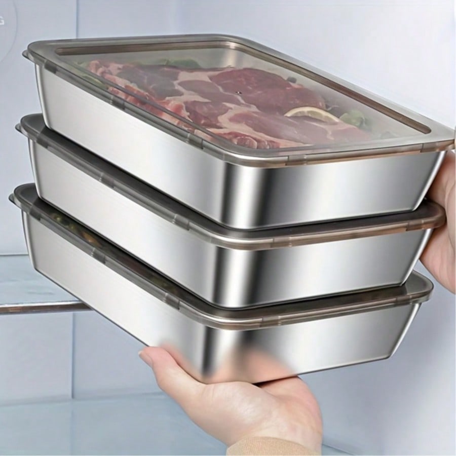 Food Storage Kitchen Container Set - 6個セット（3つの容器＋3つの蓋）ステンレス製食品保存容器セット、積み重ね可能な食事準備容器、耐久性のある構造のランチボックス、錆びにくい、お手入れ簡単、ランチ、残り物、キッチン必需品、キッチンオーガナイザー、保存容器用