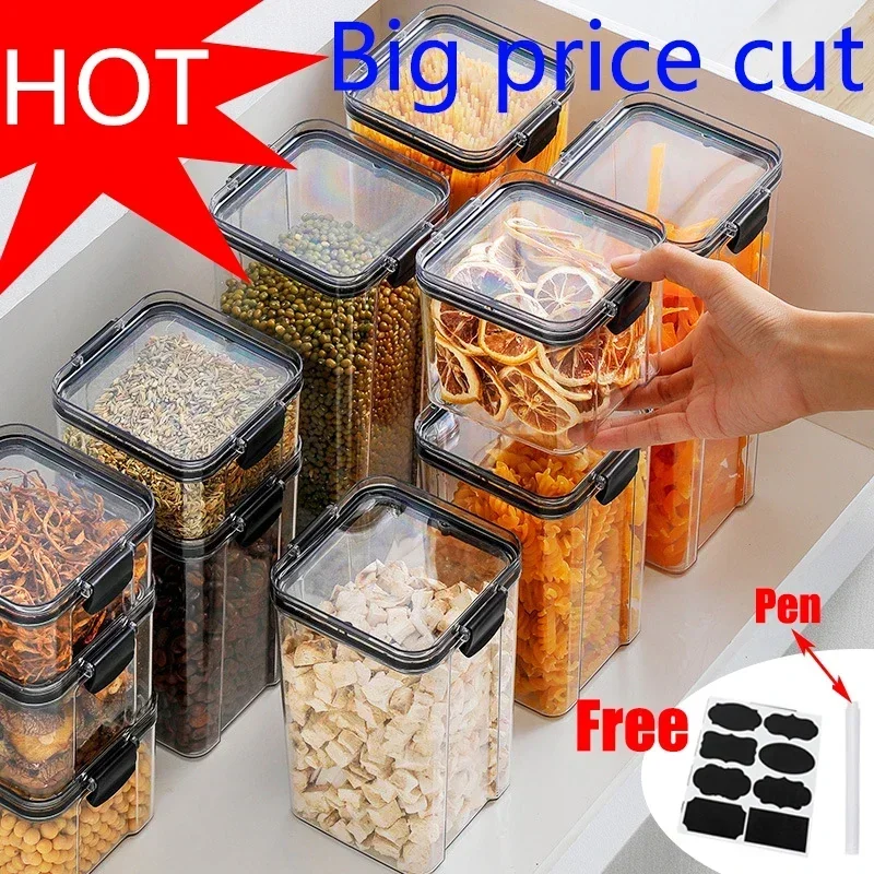Food Storage Kitchen Container Set - 460-1800 ミリリットルセット積み重ね可能なキッチン密封瓶プラスチック食品保存ボックスマルチグレインタンクボトルドライフルーツティー保存容器
