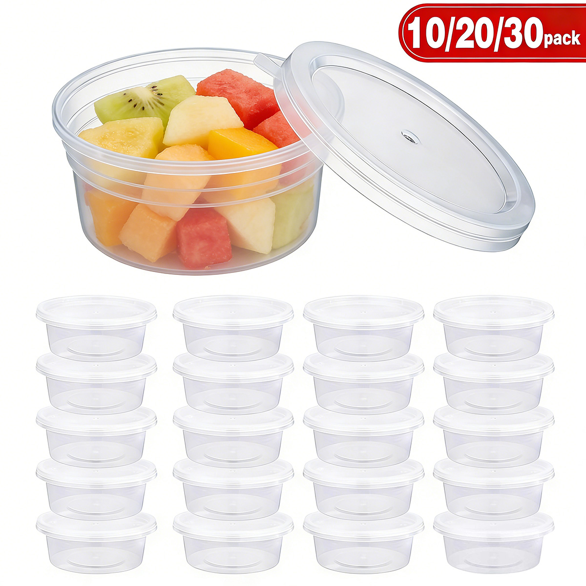 Food Storage Heat - 10/20/30個入り小型スライム容器（蓋付き）、調味料容器、食品保存用プラスチックポーションカップ