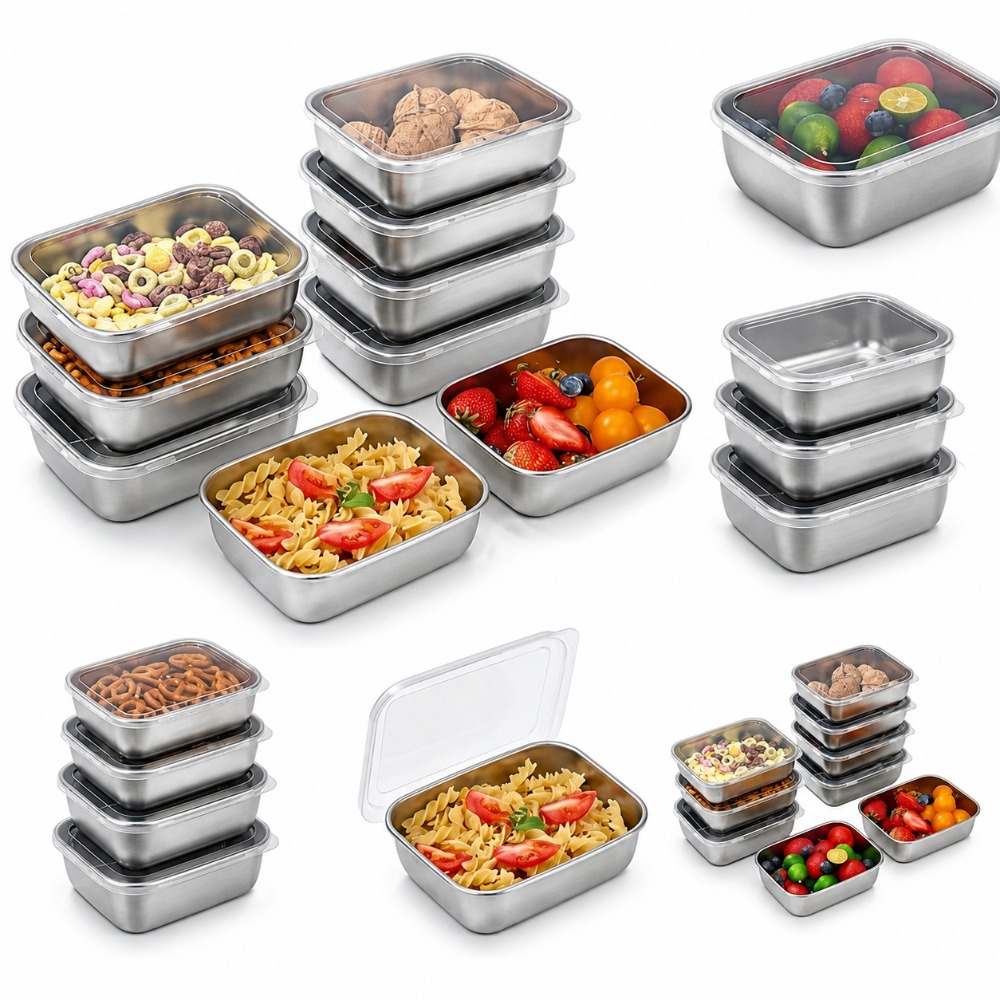 Food Storage Kitchen Container Set - 6個入りステンレス製食品保存容器漏れ防止6個入りステンレス製食品保存容器ランチボックスキッチン用品セット
