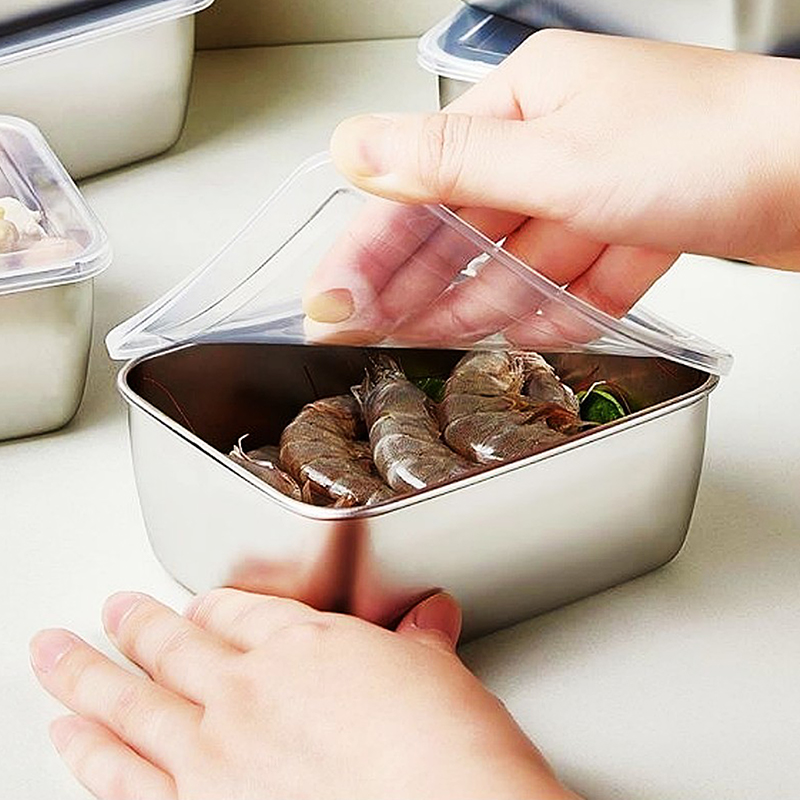 Food Storage And Preparation - プラスチック蓋付きステンレス鋼冷蔵庫食品収納ボックス、鮮度保存ボックス、ピクニックボックス、600ml