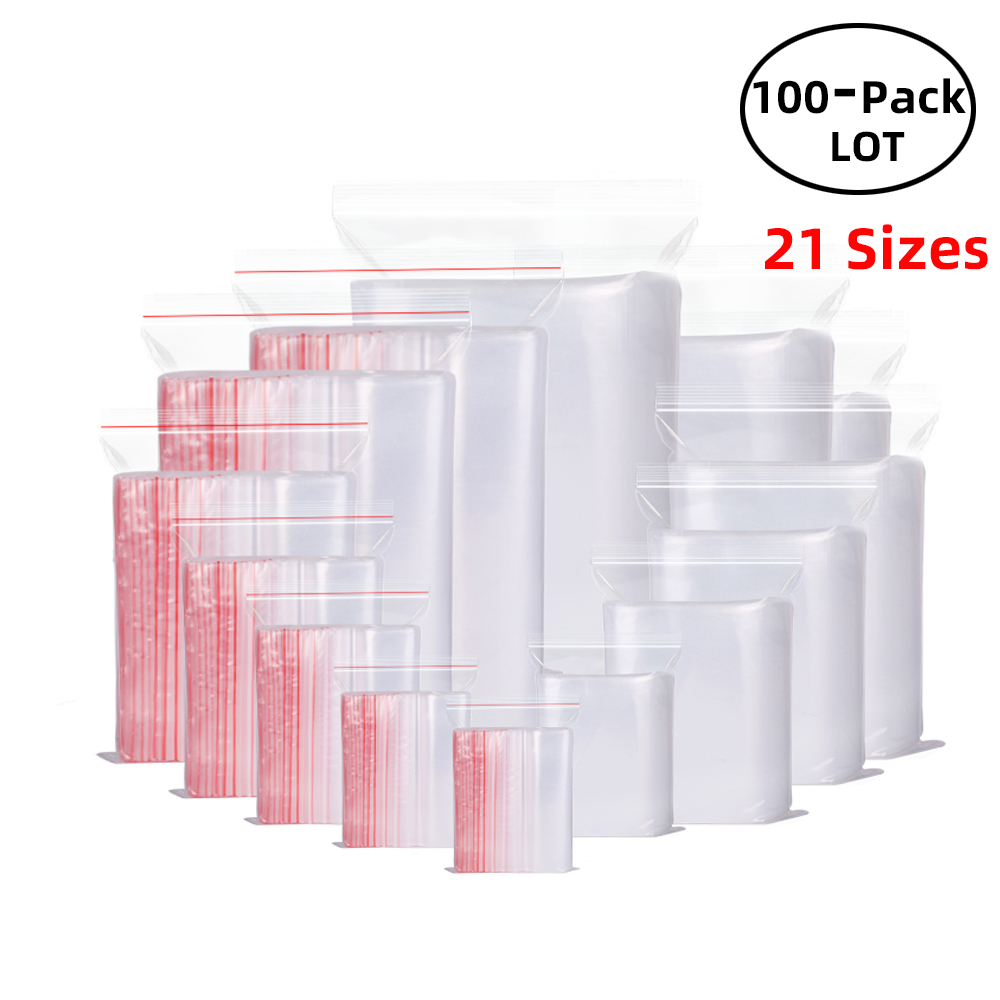 Food Storage Vacuum Bags - 100 ピース/パック再密封可能なジップロックバッグセルフシール透明なプラスチックポリ袋食品保存パッケージ再閉鎖可能な真空新鮮な整理袋