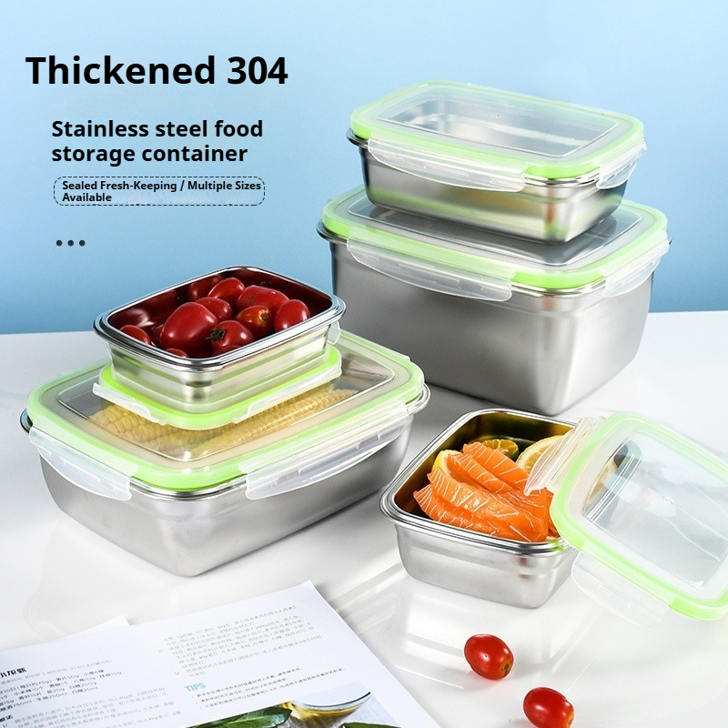 Food Storage Kitchen Container Set - 304ステンレス製ランチボックスセット、シリコン製透明蓋付き、積み重ね可能な食品保存容器、キッチン、学校、オフィス用