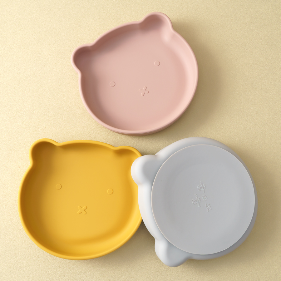 Food Storage 1 Year - 1PC シリコーンベビー食器吸引ダイニングプレート漫画クマの形のベビープレート食べるトレーニング離乳食収納子供食器