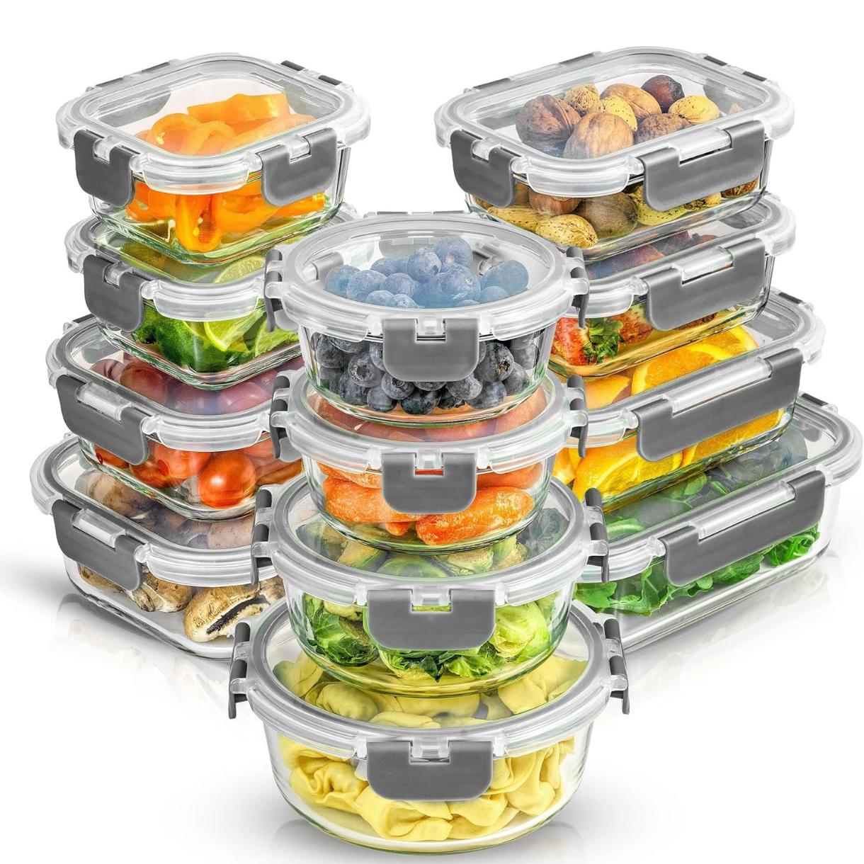 Food Storage Tupperware - 蓋付き24個入りホウケイ酸ガラス保存容器 | パントリーやキッチン用の密閉・冷凍庫対応食品保存容器12個 | ランチ用の食事準備容器 |