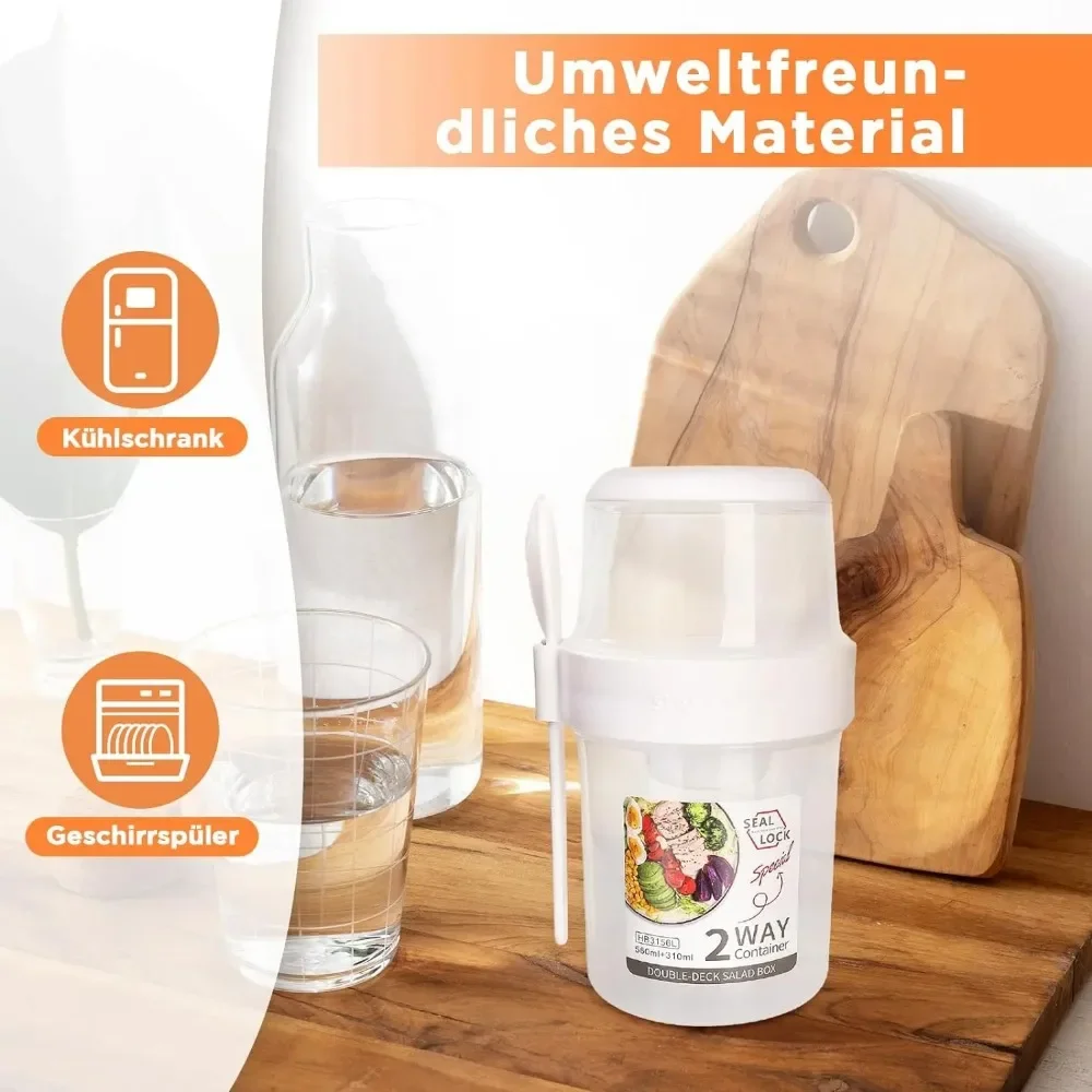 Food Storage Kitchen Container Set - サラダカップ 朝食カップ ポータブル食品保存弁当箱 オートミール シリアル ナッツ