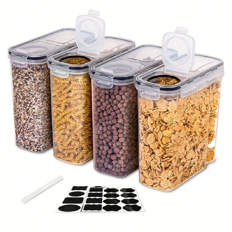 Food Storage Kitchen Container Set - 4個セット 密閉シリアル・乾燥食品保存容器 キッチンパントリー用 小麦粉・砂糖・米・ナッツ・スナック用 4L