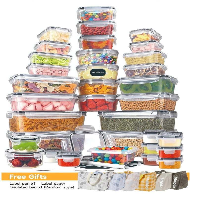 Food Storage Kitchen Container Set - 48個入り BPAフリー食品保存容器セット – キッチン、パントリー、旅行用の蓋とラベル付き気密容器24個