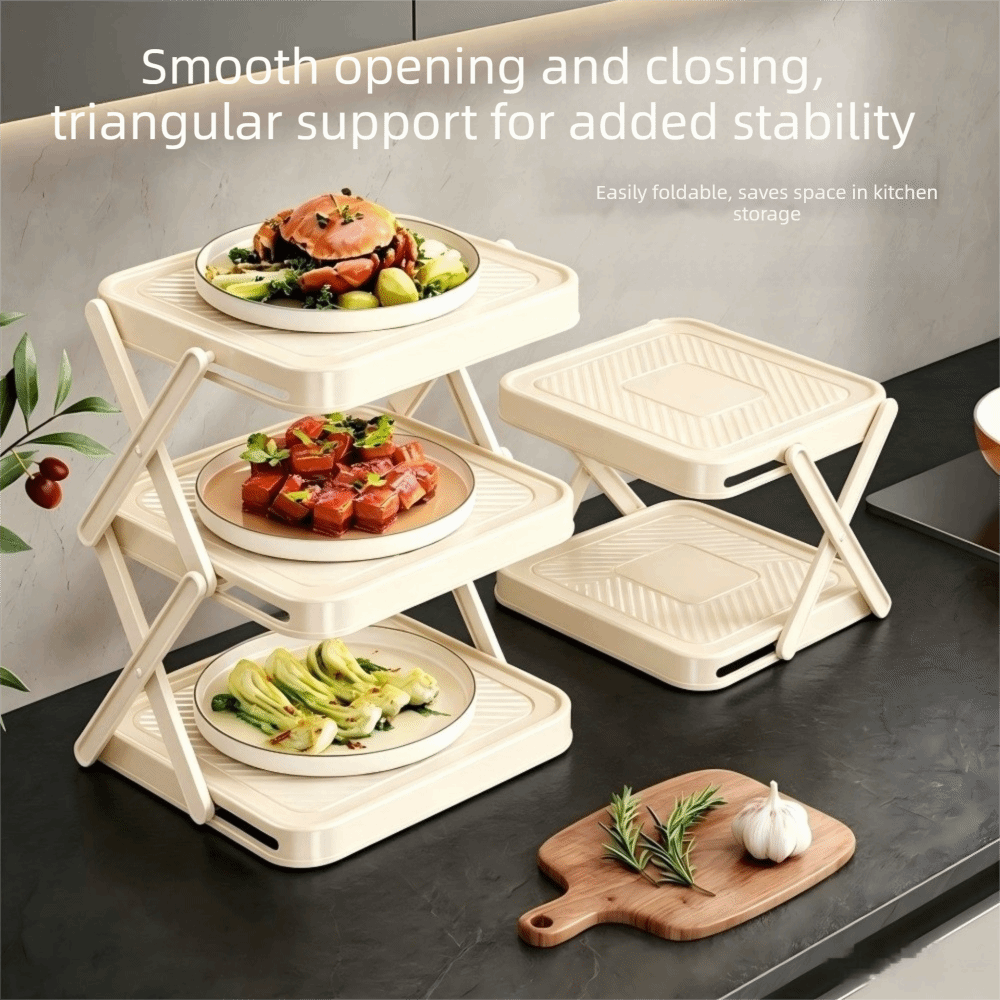 Food Storage And Preparation - 3/4段式プレップディッシュ収納ラック省スペース折りたたみ式食品準備ホルダー大容量プラスチック折りたたみプレップトレイ