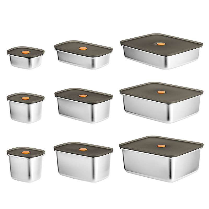 Food Storage Tupperware - 果物や食品を輸送するためのポータブルフード,ステンレス鋼の弁当箱,蓋付き,食器用コンテナ,漏れ防止,新鮮な保存,304