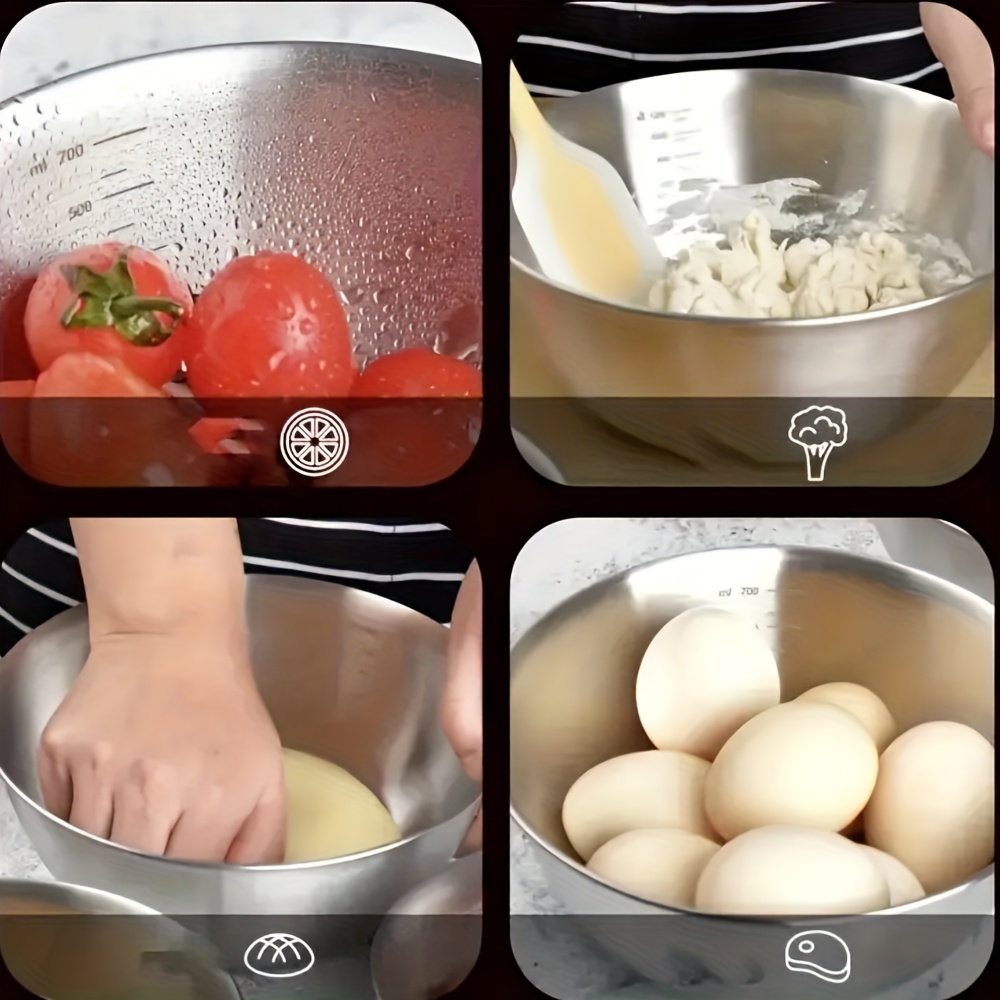 4ピースセット ステンレス製サラダボウル 目盛り付き キッチ - Food Storage And Preparation のレビューと価格