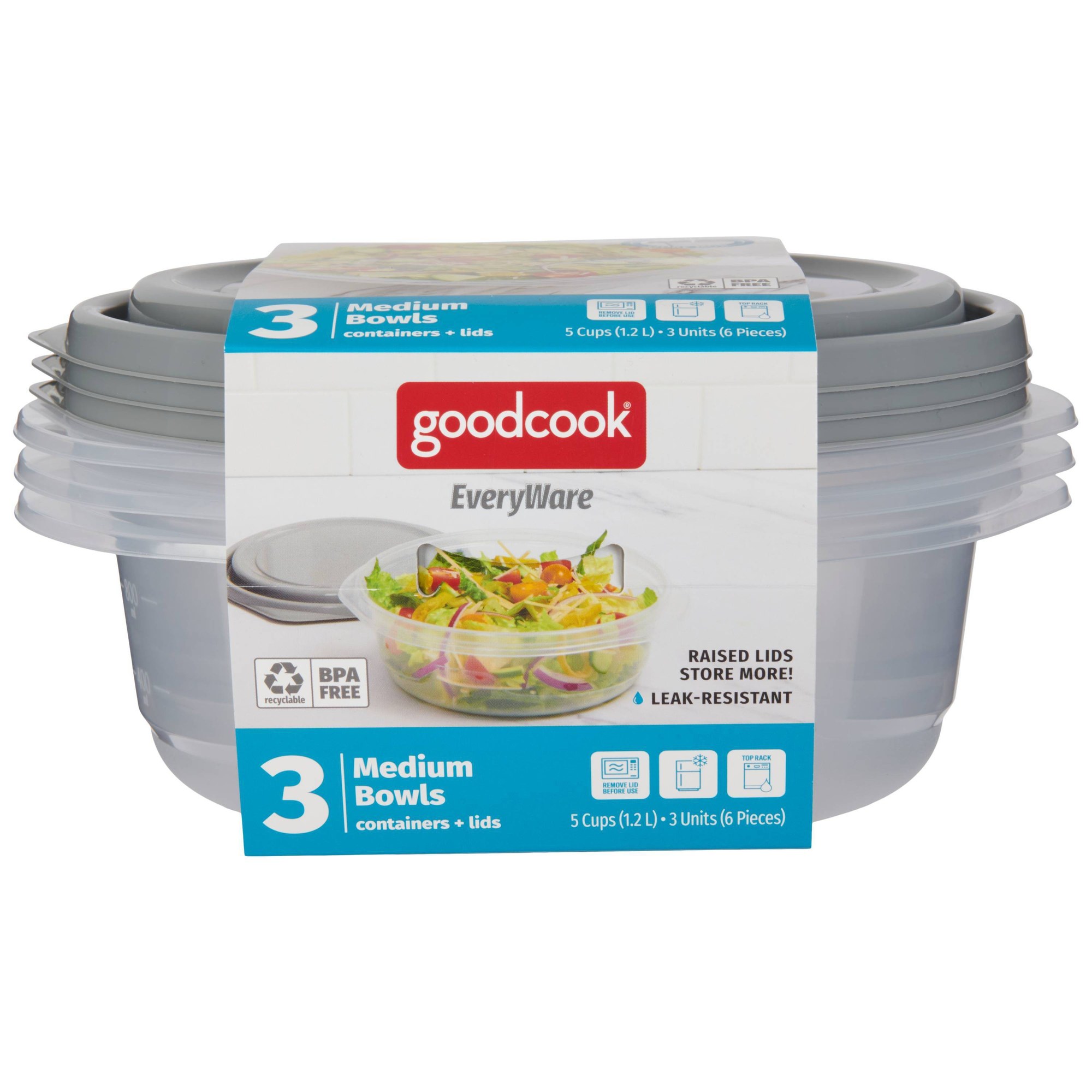 6個入り丸型5カップ食品保存容器（蓋付き）、グレーのプラスチ - Food Storage Heat のレビューと価格