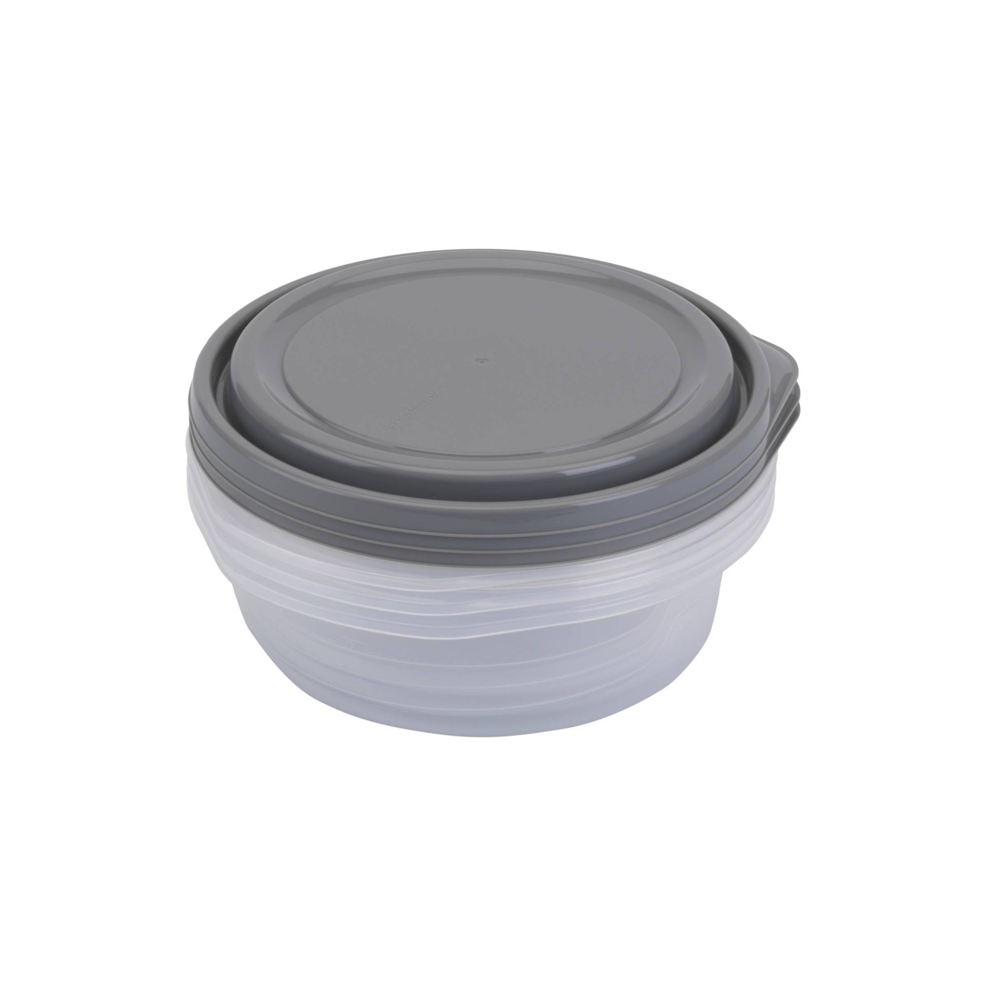 6個入り丸型5カップ食品保存容器（蓋付き）、グレーのプラスチ - Food Storage Heat のレビューと価格