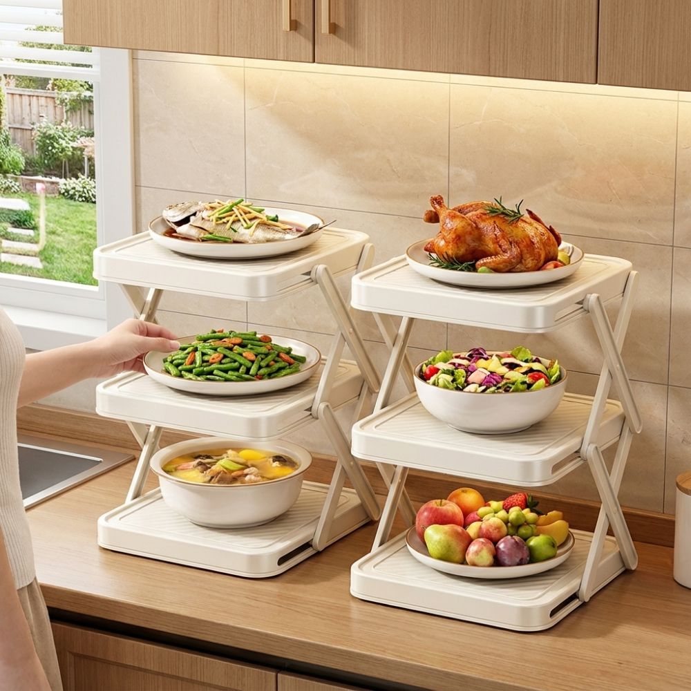 3/4段式プレップディッシュ収納ラック 大容量折りたたみ式食 - Food Storage And Preparation のレビューと価格