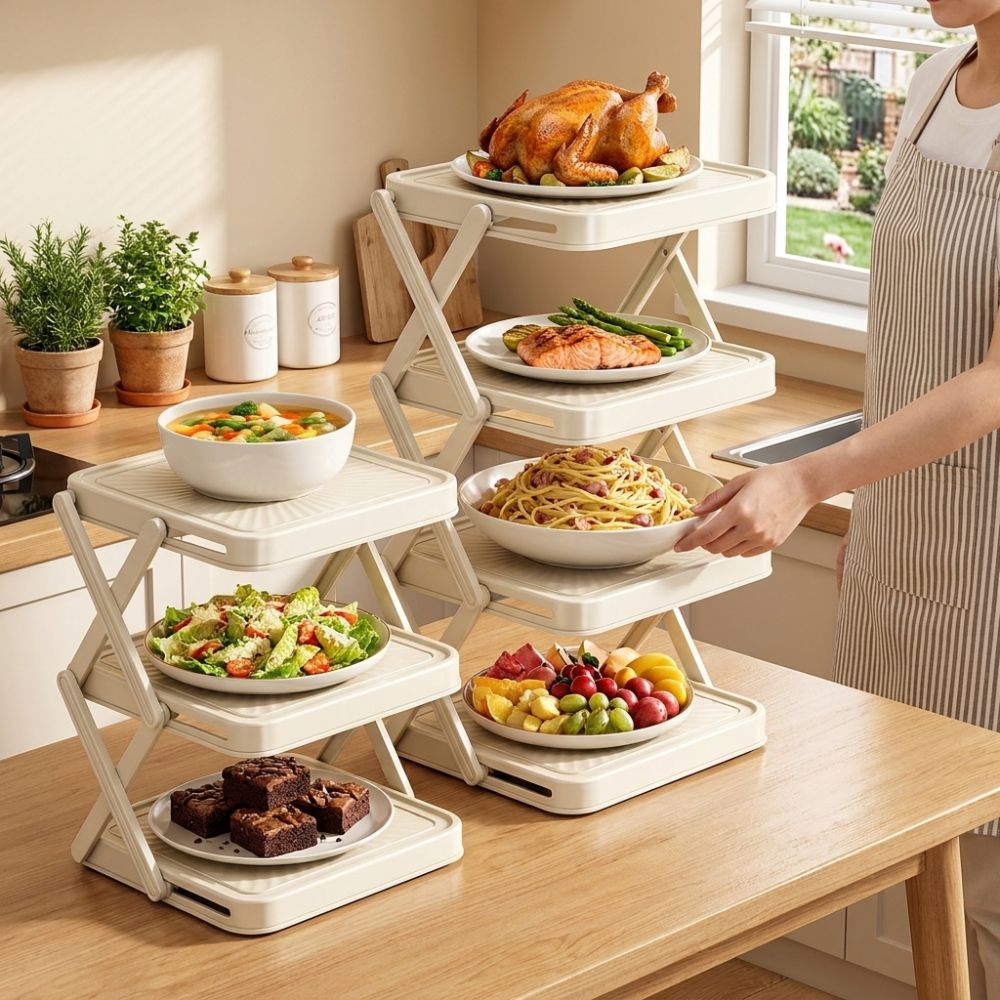 3/4段式プレップディッシュ収納ラック 大容量折りたたみ式食 - Food Storage And Preparation のレビューと価格
