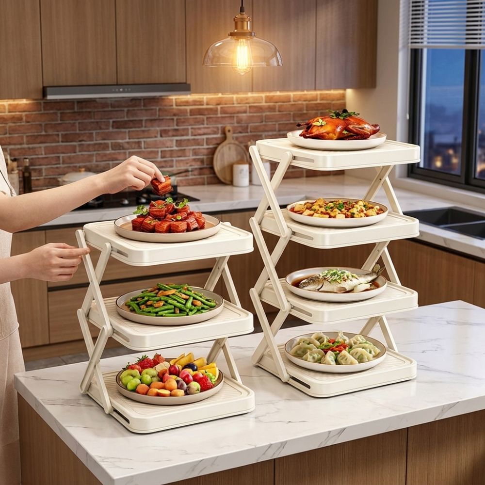 3/4段式プレップディッシュ収納ラック 大容量折りたたみ式食 - Food Storage And Preparation のレビューと価格