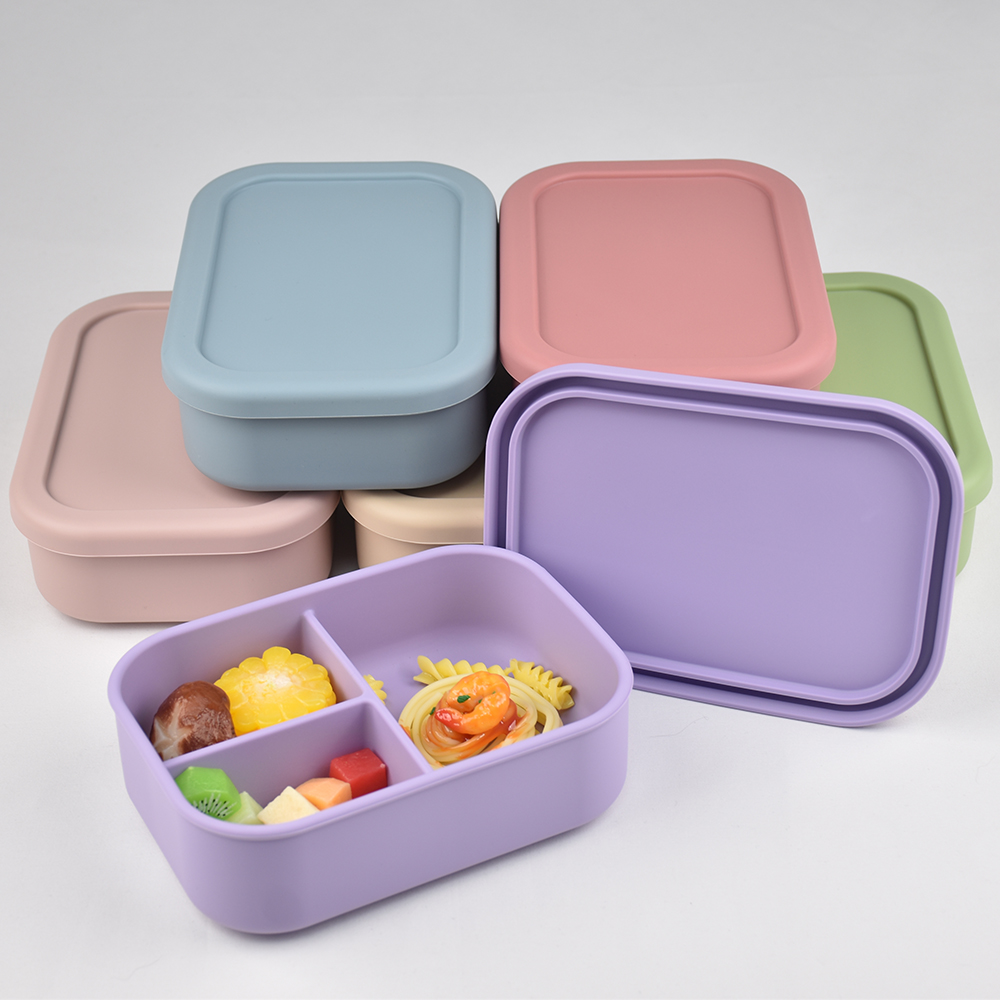 3つのコンパートメントに分かれた食品グレードシリコン製弁当箱 - Food Storage 1 Year のレビューと価格