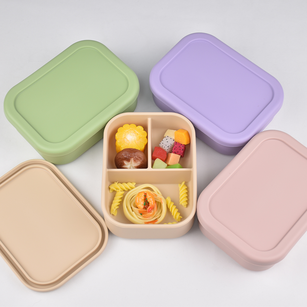 3つのコンパートメントに分かれた食品グレードシリコン製弁当箱 - Food Storage 1 Year のレビューと価格
