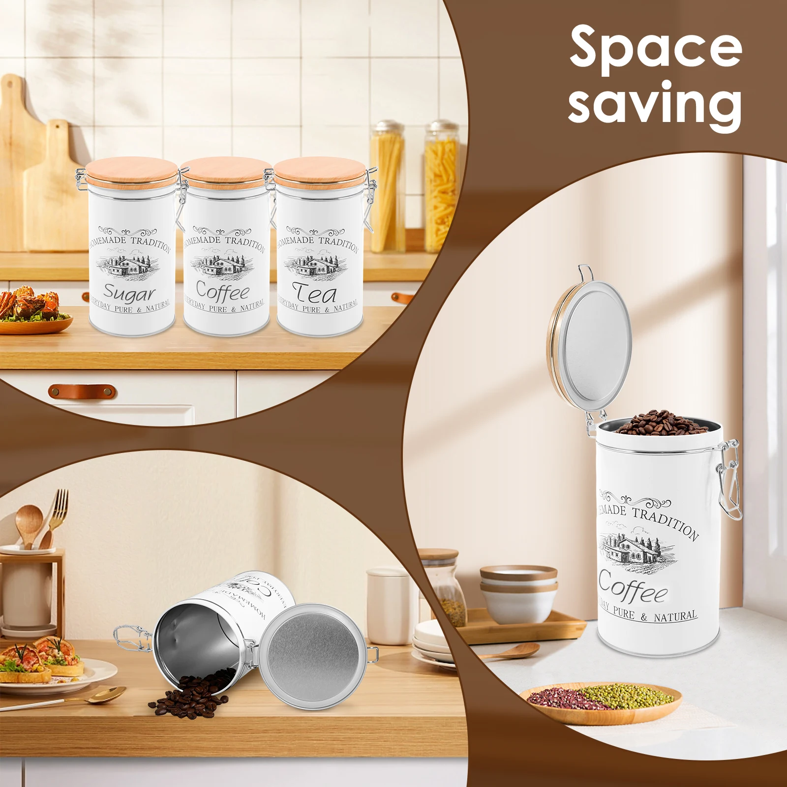 3個セット 茶葉・コーヒー・砂糖用キャニスター 金属製コーヒ - Food Storage Kitchen Container Set のレビューと価格