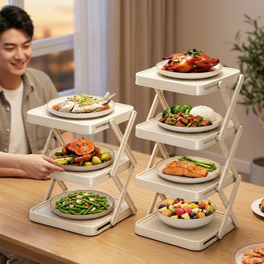 3/4段式調理器具収納ラック 大容量折りたたみ式食品準備ホル - Food Storage And Preparation のレビューと価格