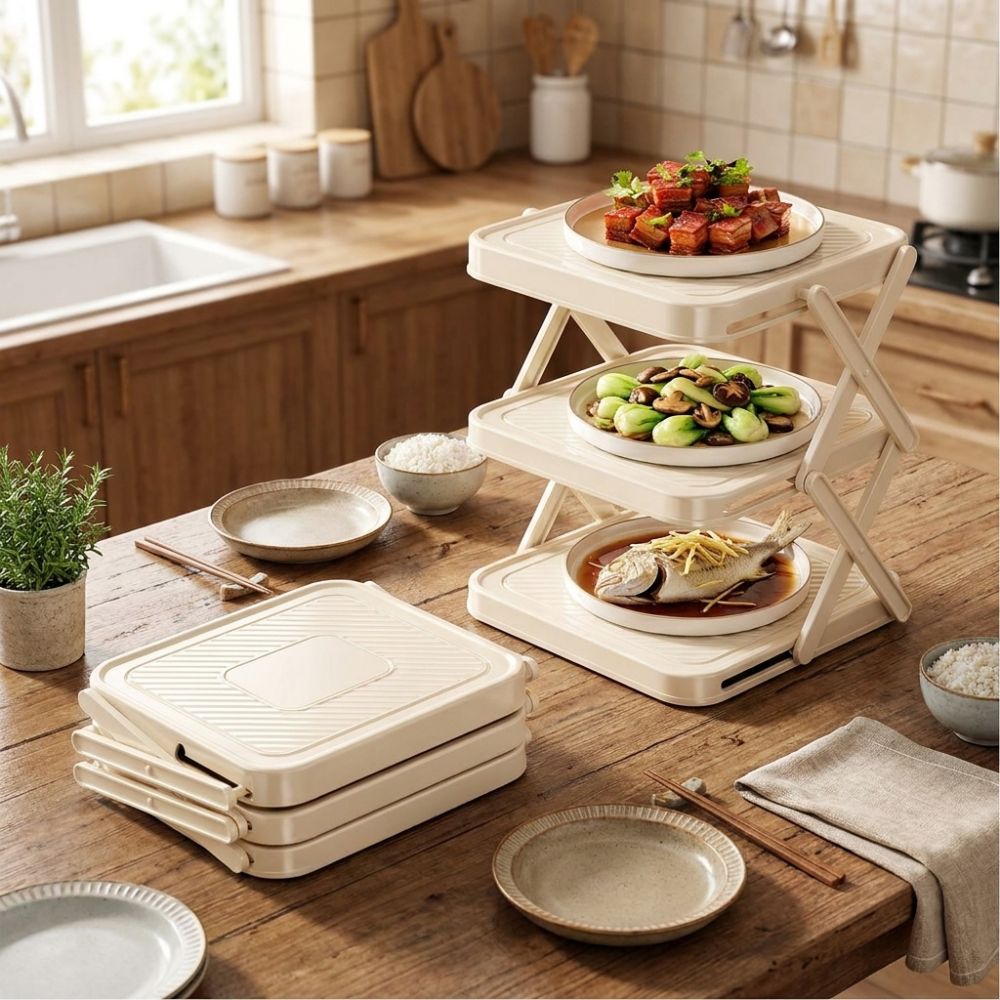 3/4段式調理器具収納ラック 大容量折りたたみ式食品準備ホル - Food Storage And Preparation のレビューと価格