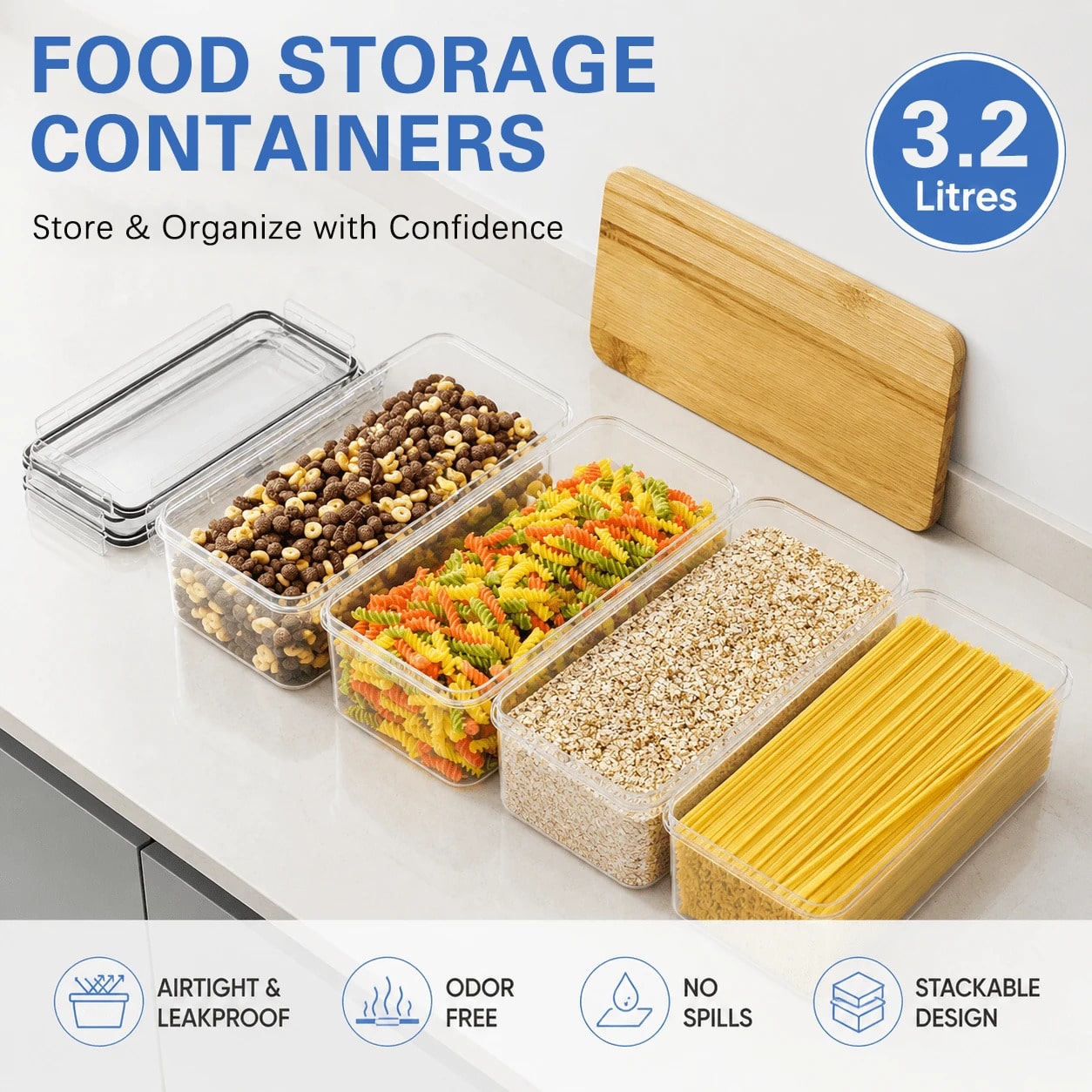 大型密閉食品保存容器セット 8個入り（蓋4個、箱4個）2.5 - Food Storage Kitchen Container Set のレビューと価格