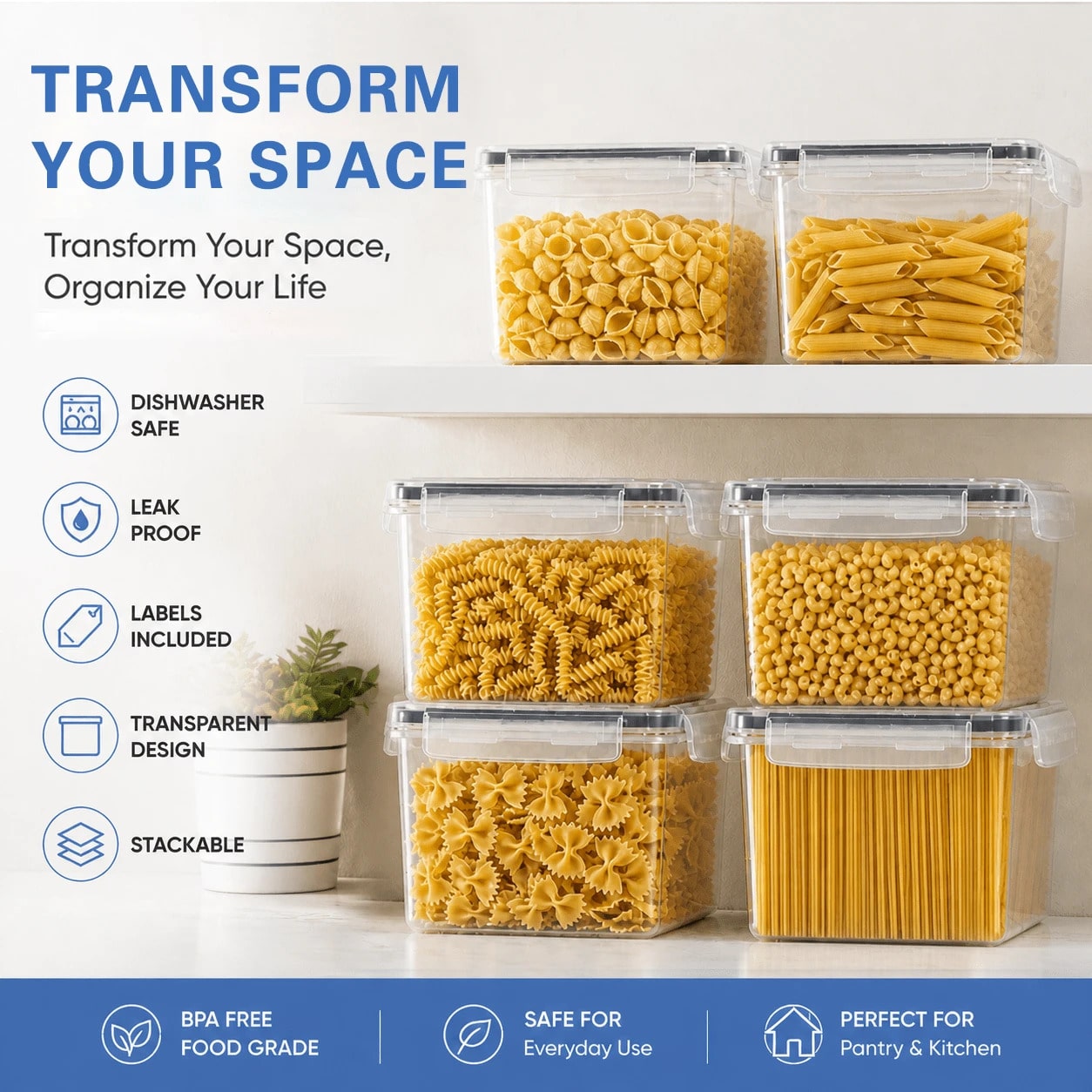 大型密閉食品保存容器セット 8個入り（蓋4個、箱4個）2.5 - Food Storage Kitchen Container Set のレビューと価格
