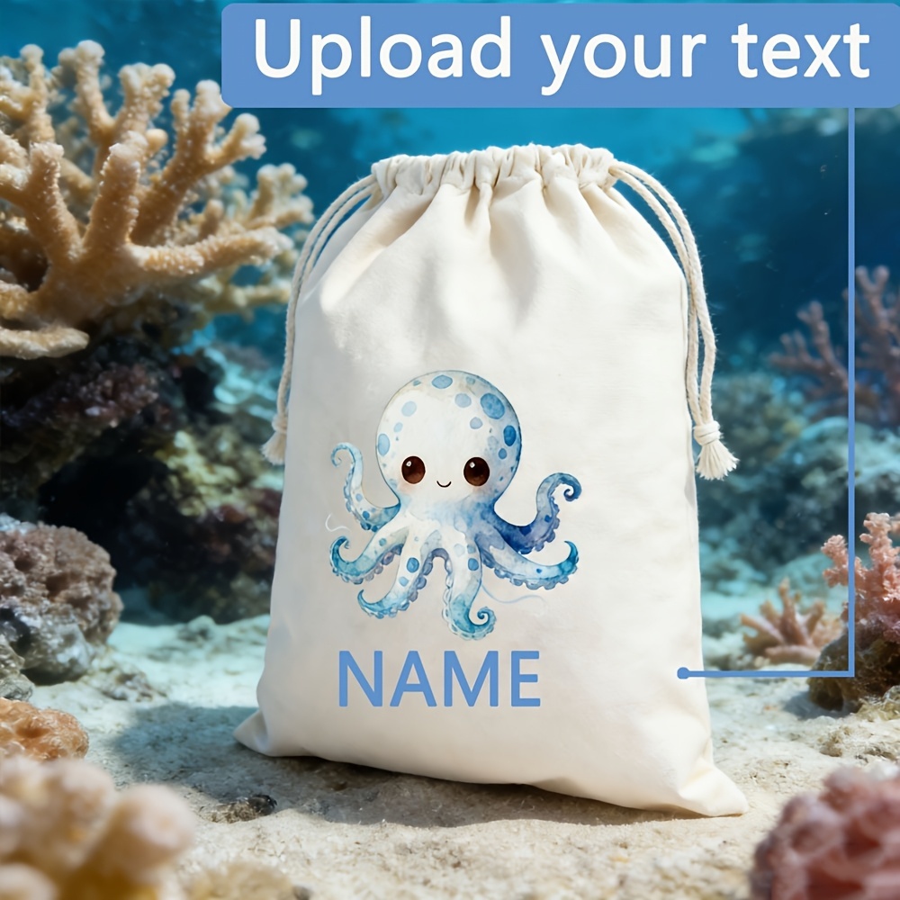 かわいいタコのカスタム名入り巾着ポーチ、イミテーションリネン - Food Storage Name のレビューと価格