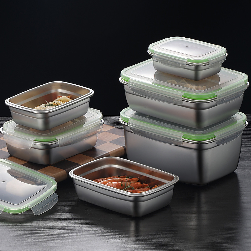 304ステンレス製ランチボックスセット、シリコン製透明蓋付き - Food Storage Kitchen Container Set のレビューと価格