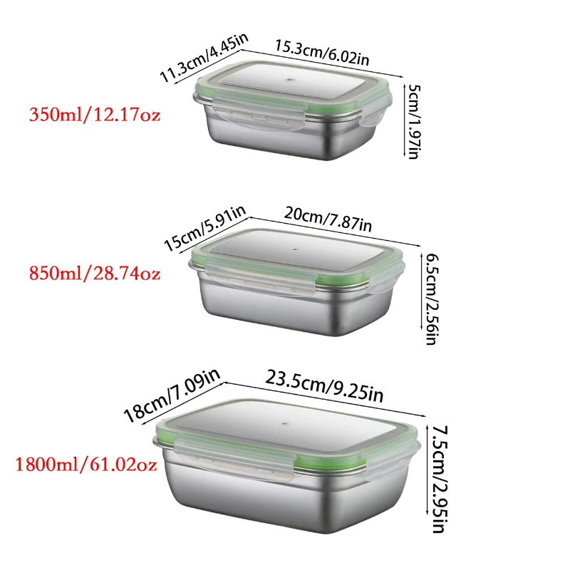 304ステンレス製ランチボックスセット、シリコン製透明蓋付き - Food Storage Kitchen Container Set のレビューと価格