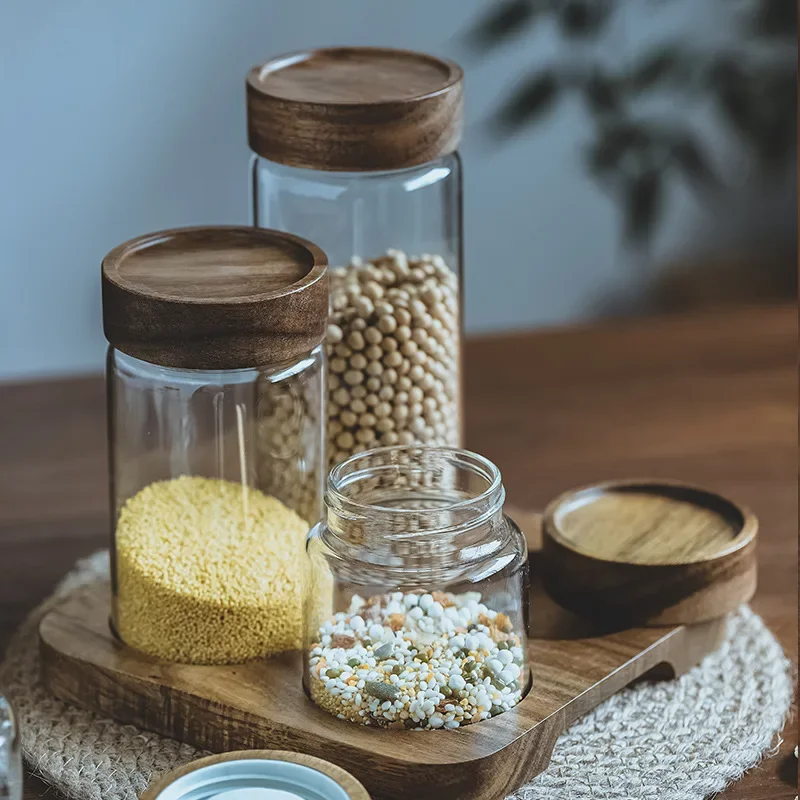 木製蓋付きガラスジャー,気密キャニスター,密閉フード容器,ベ - Food Storage Kitchen Container Set のレビューと価格