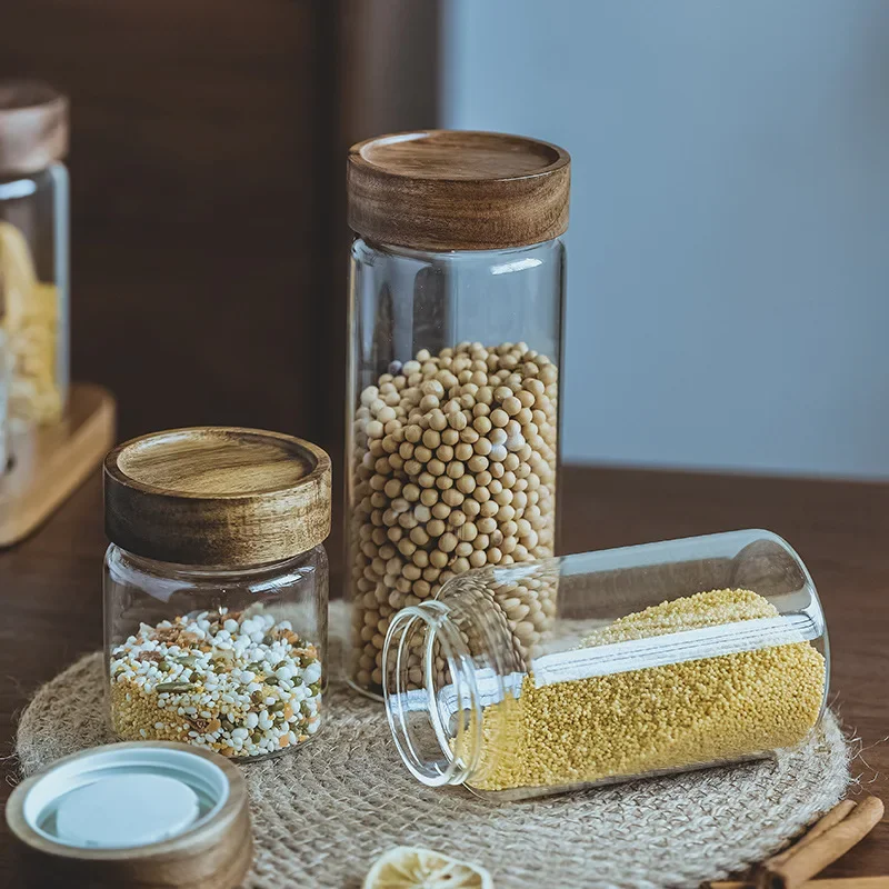 木製蓋付きガラスジャー,気密キャニスター,密閉フード容器,ベ - Food Storage Kitchen Container Set のレビューと価格