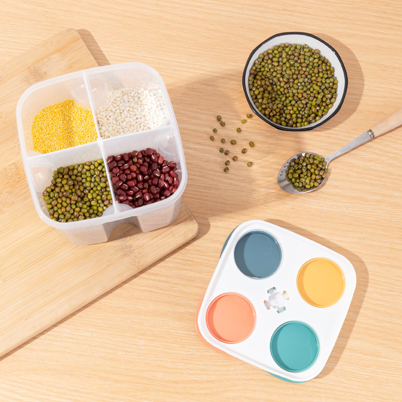 キッチンシリアル収納ボックスプラスチック4グリッドシリアル密 - Food Storage Kitchen Container Set のレビューと価格