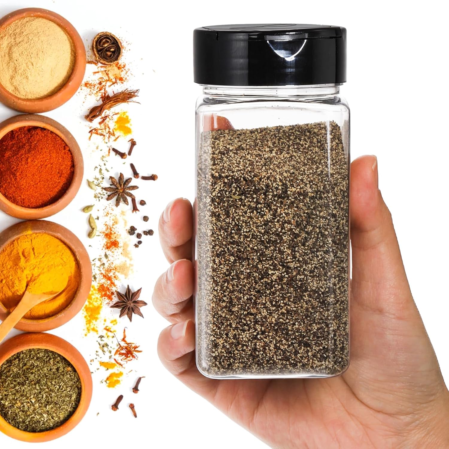 四角い大型プラスチック製スパイスジャー、シェイカー付き蓋、透 - Food Storage Heat のレビューと価格