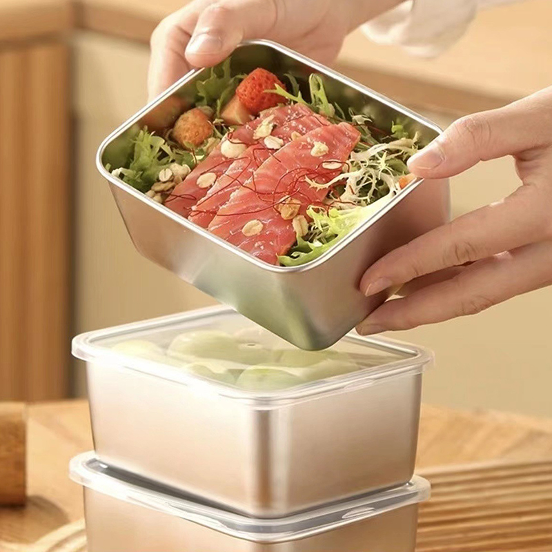 1PC ステンレス鋼冷蔵庫食品保存ボックスプラスチック蓋付き - Food Storage And Preparation のレビューと価格