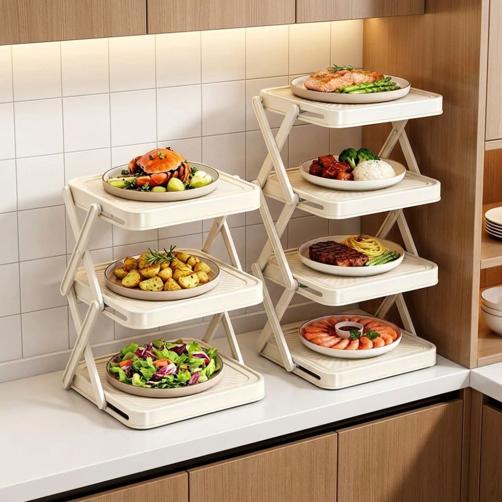 3/4段式プレップディッシュ収納ラック省スペース折りたたみ式 - Food Storage And Preparation のレビューと価格
