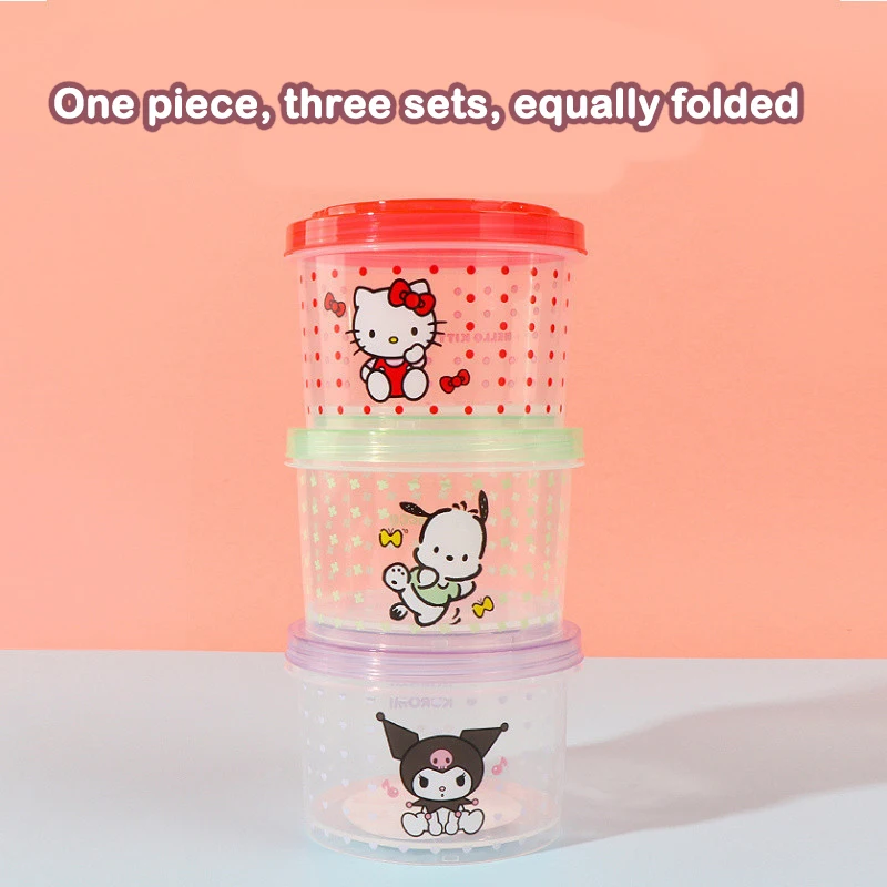 キティ弁当箱セット 3個入り 可愛い重ねて使える蓋付き丸型ラ - Food Storage Kitchen Container Set のレビューと価格